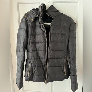 Zara black hooded puffer with fur interior. Size small.